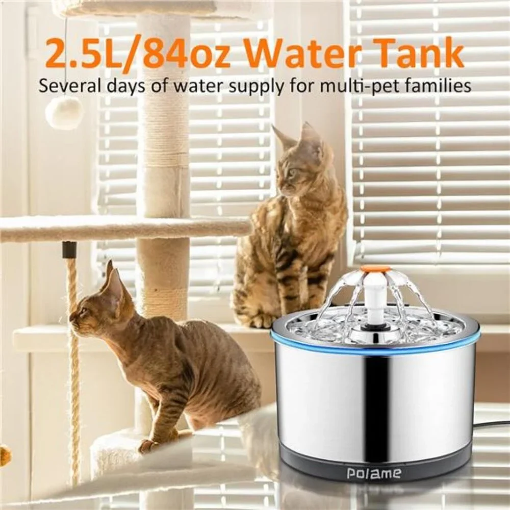 Cat Water Fountain Stainless Steel, Ultra-Quiet Cat Fountains for Drinking